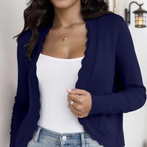 Elle Navy Scalloped Cardigan